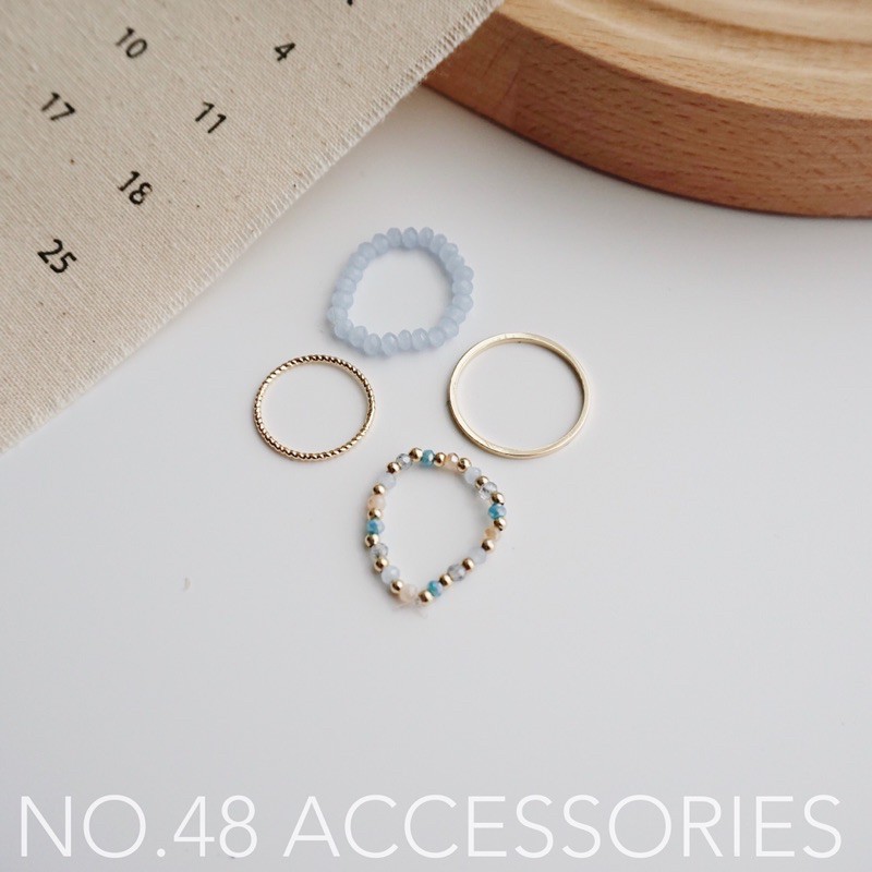 Bộ 4 nhẫn mạ vàng hạt các màu