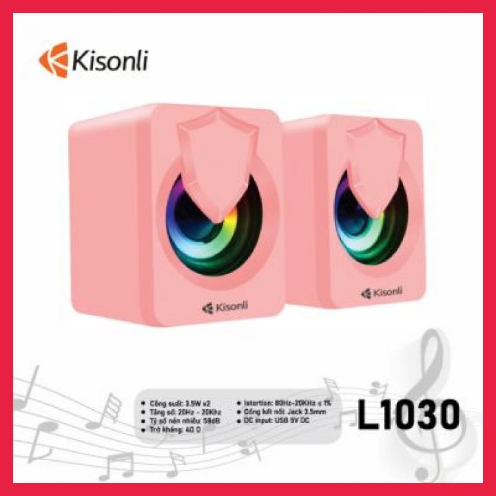 Loa Vi Tính Mini Để Bàn Cao Cấp Bass Ấm Màu Hồng Dễ Thương LED RGB Chính Hãng 2.0 KISONLI L1030