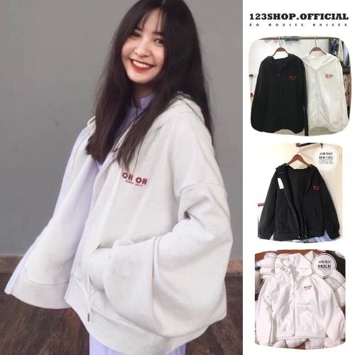 Áo khoác hoodie 123SHOP In Logo OHOH form rộng unisex Siêu Hot, Dành cho nam và nữ Có Dây Kéo Ulzzang