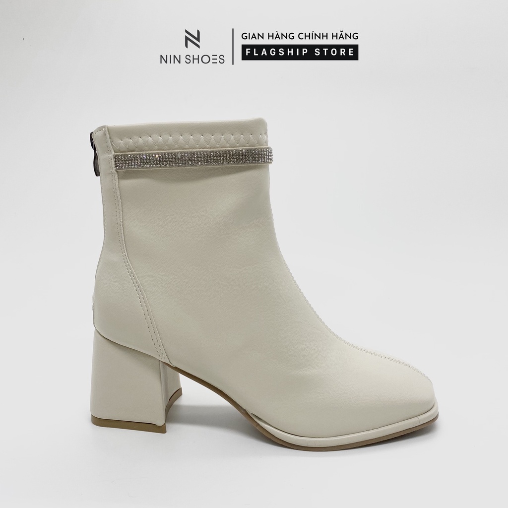 Giày Boot nữ 5p gót vuông cổ đá kéo khoá sau da si Ninshoes | WebRaoVat - webraovat.net.vn