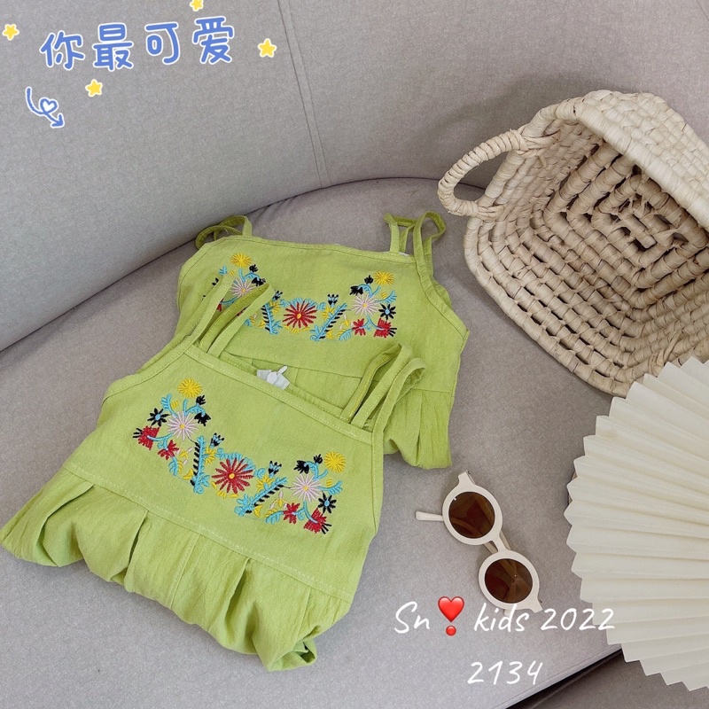 Jump hai dây chất đũi cara thêu hoa loại 1 cho bé gái chất đẹp