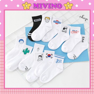 Vớ cổ cao Mivino tất Hàn Quốc phong cách đơn giản in hình độc đáo MT01