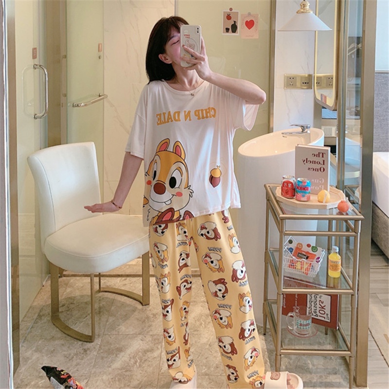 Đồ Bộ Nữ Thun Cotton Tay Ngắn Quần Dài, Đồ Mặc Ở Nhà Quảng Châu, Họa Tiết Hoạt Hình Dễ Thương TN03 | BigBuy360 - bigbuy360.vn