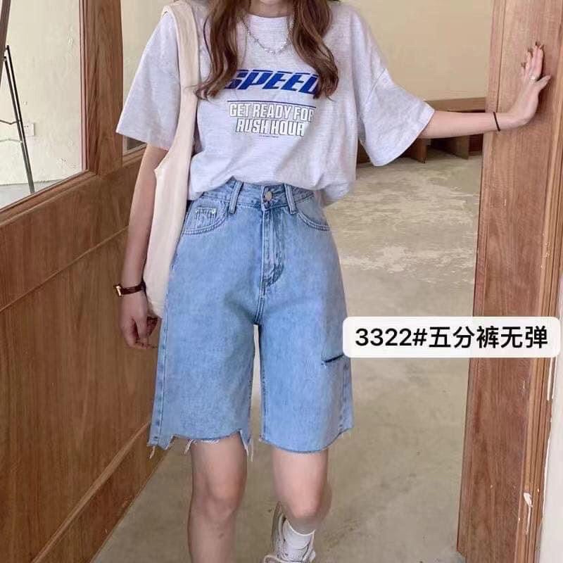 [Bigsize 30-35] Quần Jean Ngố Ống Rộng Rách 1 Sườn. 2 Màu Xanh Nhạt/Đen