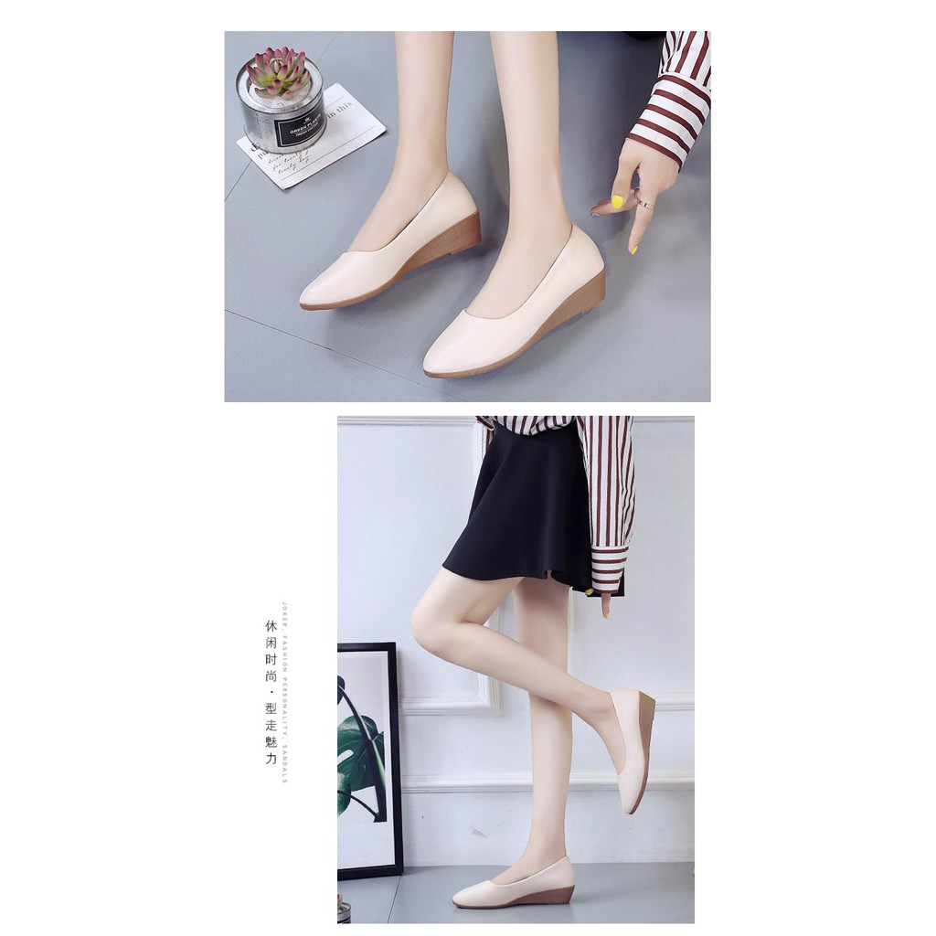 Spring Korean Version Of The Shallow Mouth Flat Bottom Slope With Single Shoes Mother Grandma Shoes Small Leather Shoes