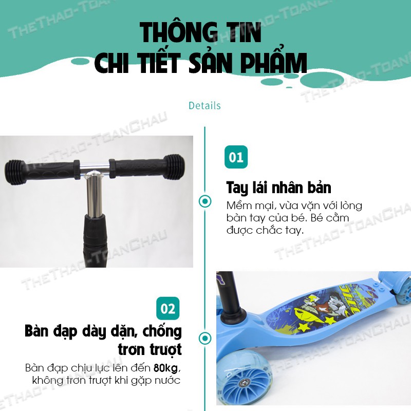 Xe Scooter 4 bánh [Nhập SHOPTC07 giảm 7%] Bánh xe x2 kích thước _ Shop Toàn Châu _ Khung xe bằng thép