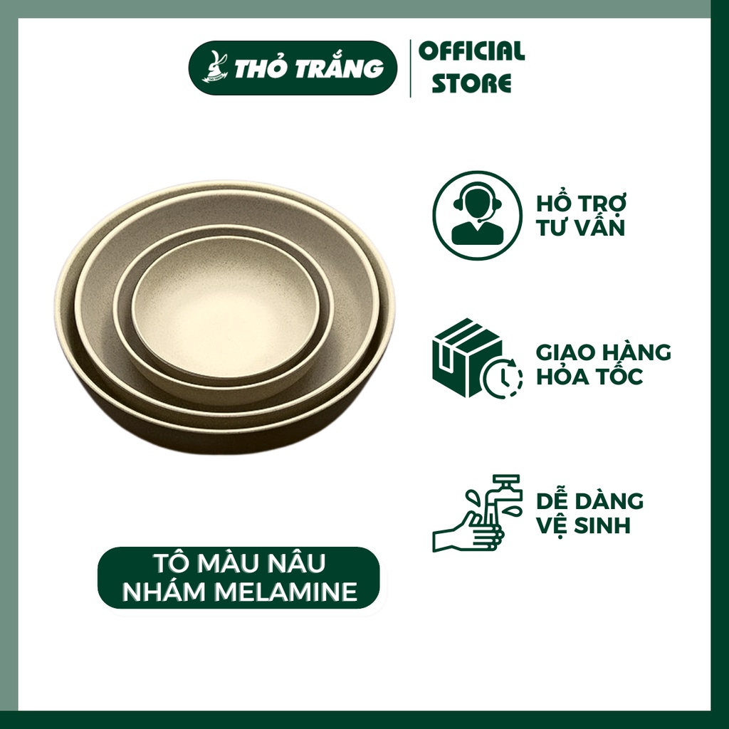 Tô bún bò tròn trơn màu Nâu nhám nhựa Melamine đa dạng nhiều size