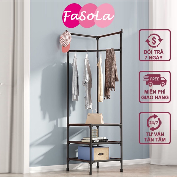 Kệ treo quần áo 4 tầng góc tường khung thép , kệ đầu giường Fasola