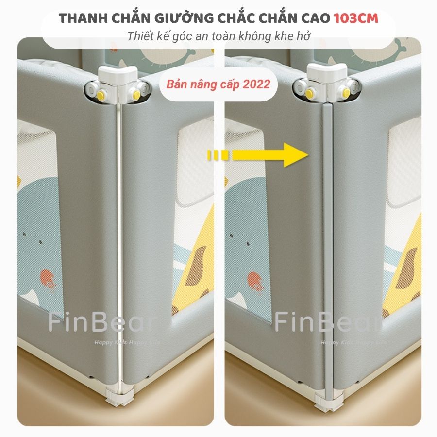 Thanh Chắn Giường Pakey Nâng Cấp Cao 103cm 2022, Nâng Hạ 1 Bên Màu Ghi FINBEAR