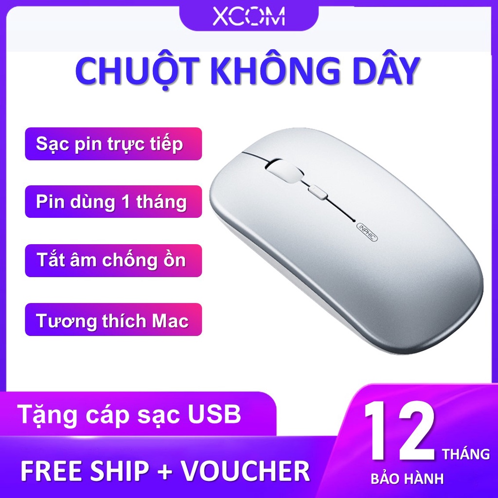 Chuột không dây sạc điện silent kết nối bluetooth XCOM Inphic M1P sạc 1 lần dùng 1 tháng cho Laptop macbook PC Tivi