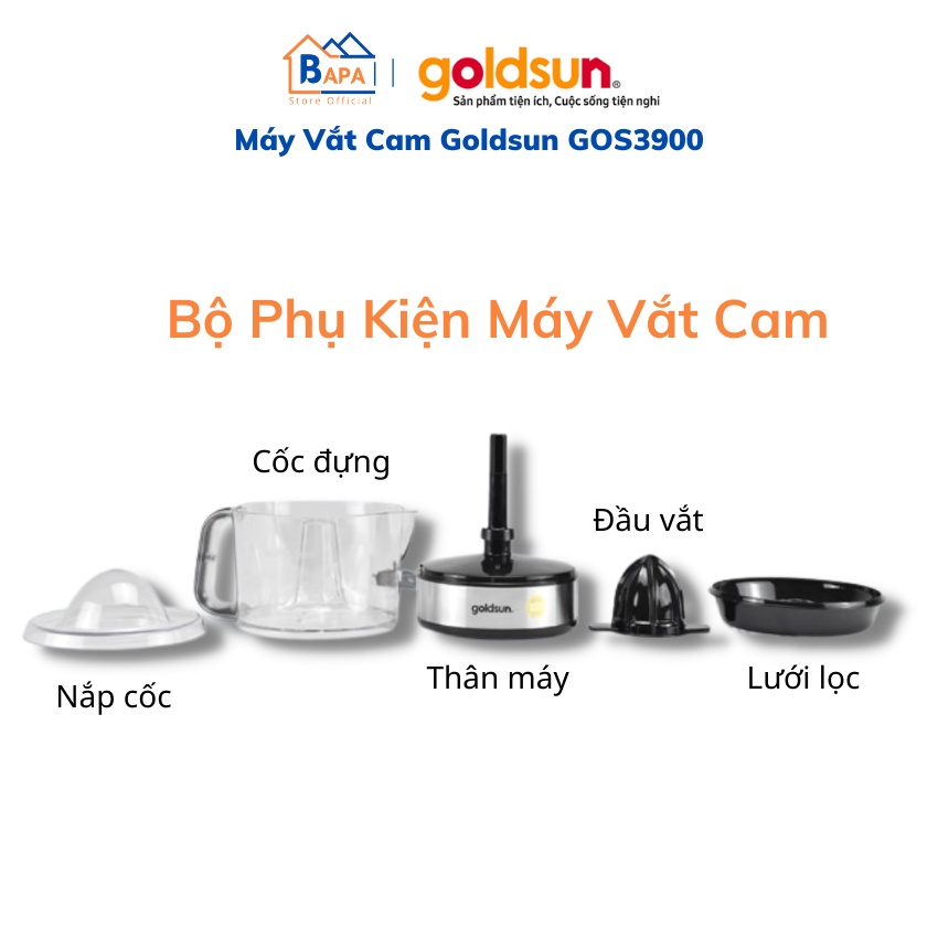 Máy Vắt Cam Bằng Điện Goldsun GOS3900 - Máy Ép Cam Dung tích 700mL - Công suất 40W - Bảo Hành 12 tháng