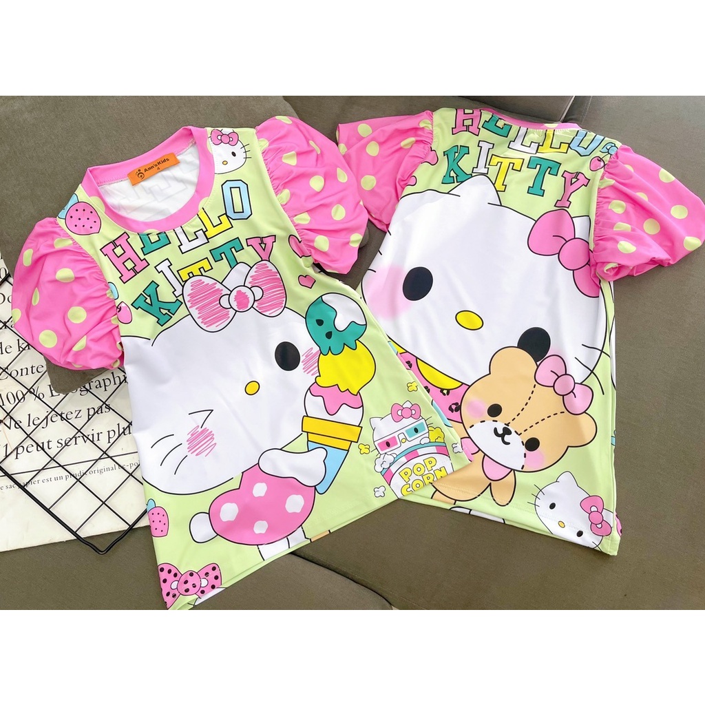 12-22kg đầm váy bé gái - váy tay phồng thun lạnh 3D loại 1 mềm mịn mát, dễ thương