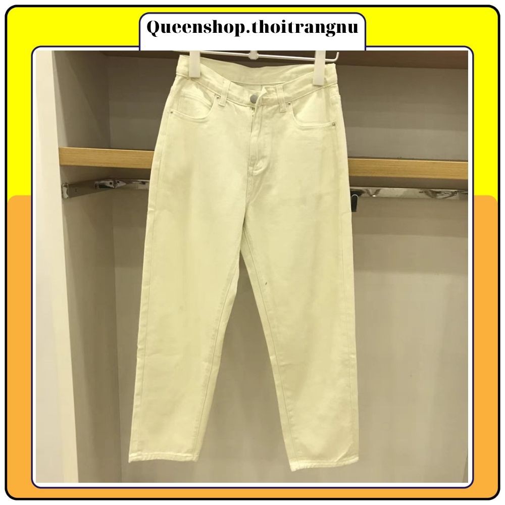Quần Jeans nữ baggy lưng cao , quần jeans bigsize trơn màu đen Queenshop