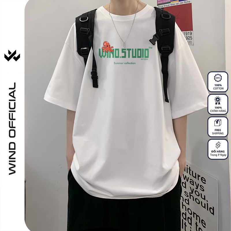 Áo thun tay lỡ form rộng WIND 65% cotton unisex OCTOPUS thời trang nam nữ oversize