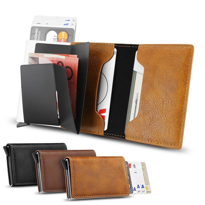 Ví đựng thẻ BISI GORO bằng da pu kiểu cổ điển chống trộm với khả năng chặn RFID cao cấp chất lượng cao cho nam