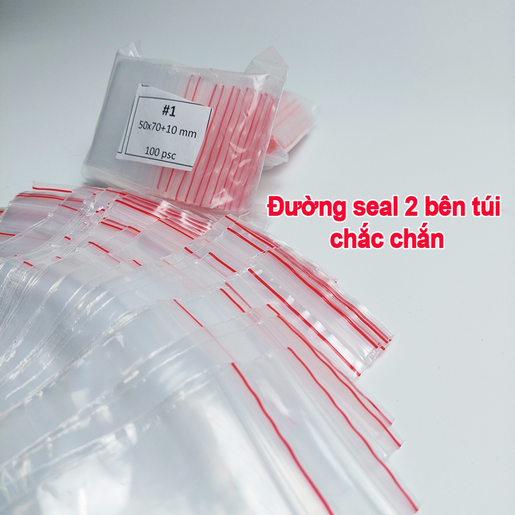 100 Túi Zip Chỉ Đỏ Zipper Bấm Mép - size 6 x 8,5 cm