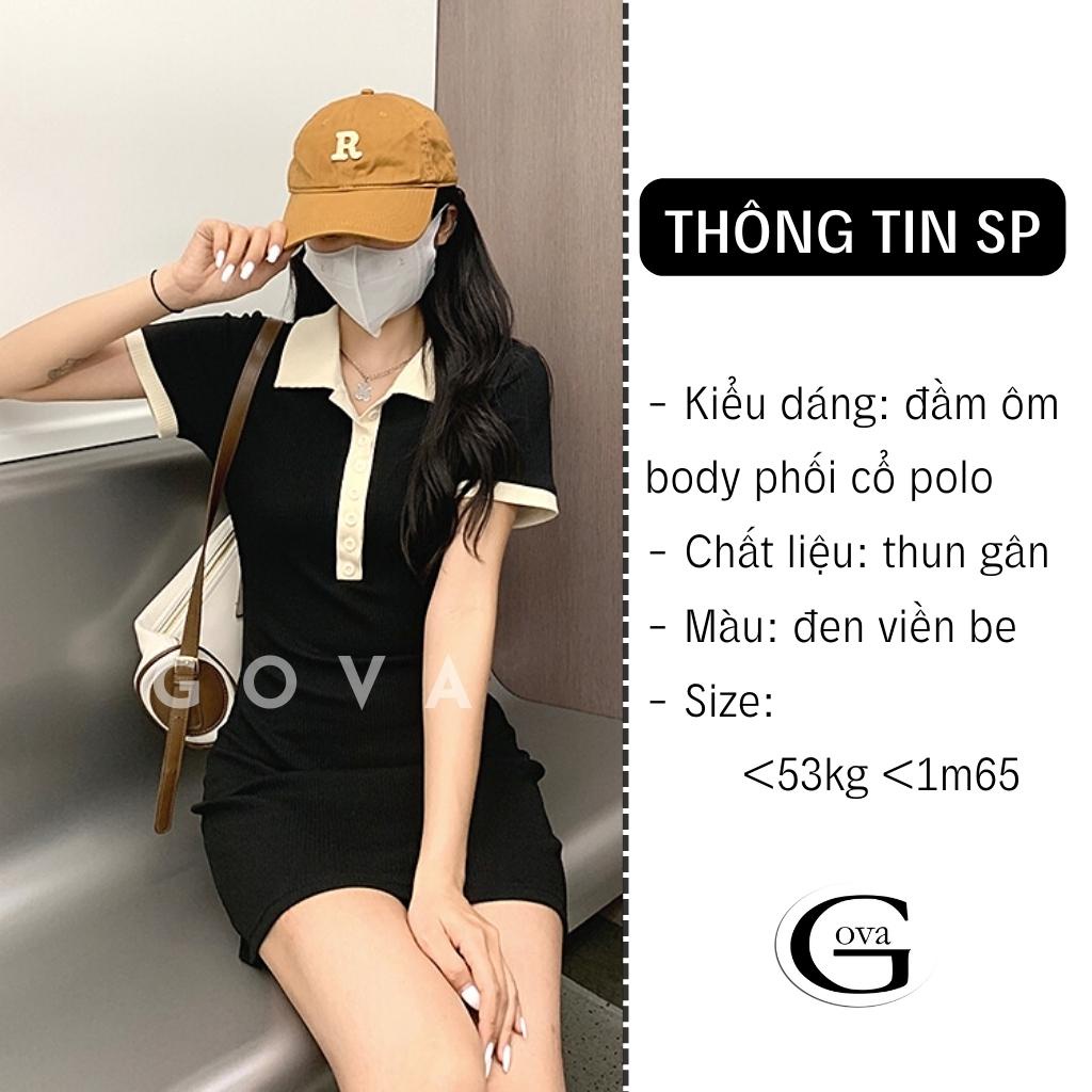 Đầm Váy Body CỔ POLO Phối Be Nữ Kiểu Tay Ngắn Dáng Ôm BodyTôn Dáng Đẹp GOVA