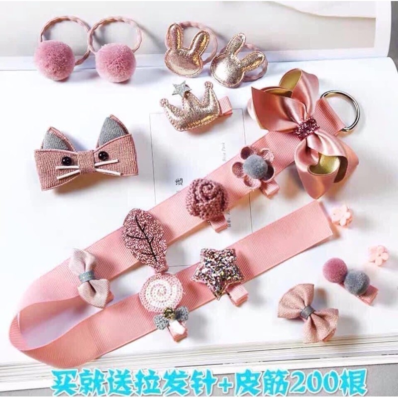 Hộp Kẹp Tóc Cho BéFRRESHIPNơ Buộc Tóc Cho Bé Gái 18 Chi Tiết Mới Kèm Túi Cách