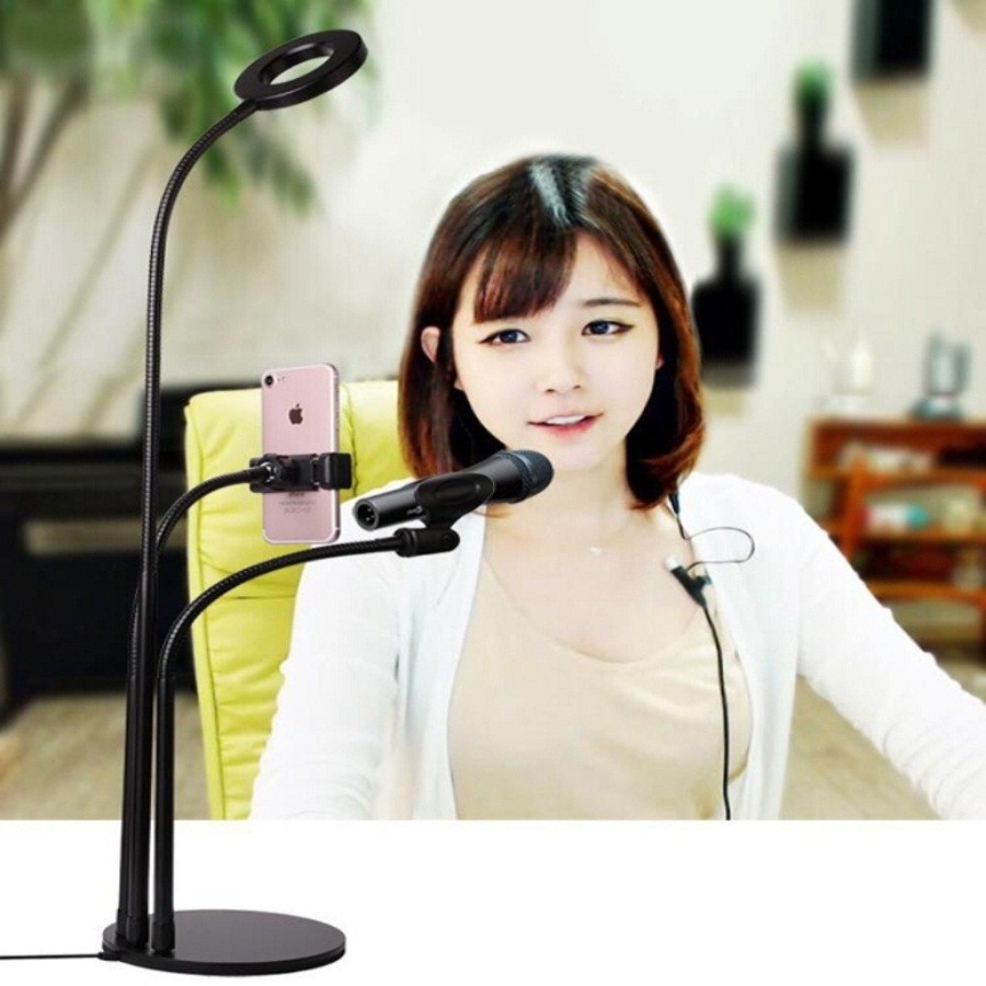 [Combo] Bộ hát karaoke, live tream trên điện thoại ( Chân đế kẹp mic 3in1 có đèn Led ) 2 món