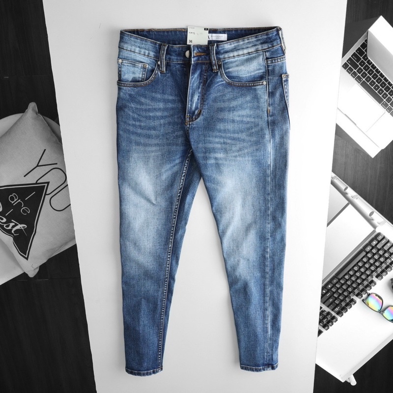 Quần jean nam ống ôm- xanh sáng- chất bò co giãn- hàng xuất xịn | BigBuy360 - bigbuy360.vn