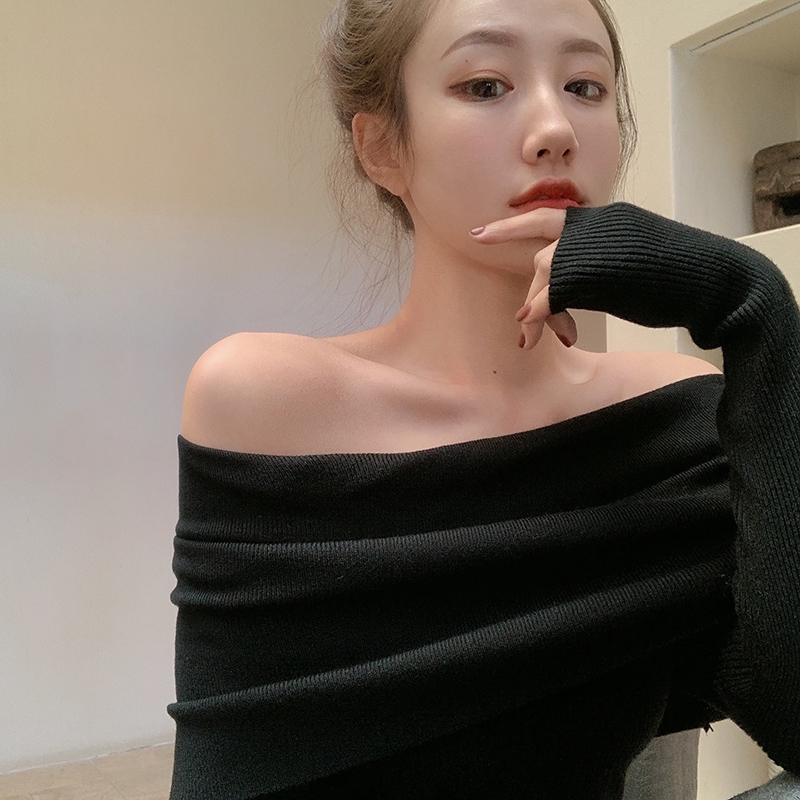 Áo sweater dệt kim trễ vai tay dài trẻ trung cho phái đẹp | BigBuy360 - bigbuy360.vn