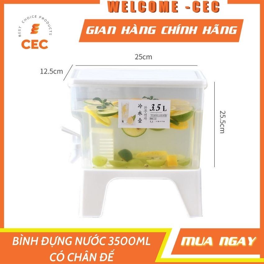 Bình đựng nước có vòi 3.5 lít kèm chân kê - Bình nước để bàn và tủ lạnh gia đình tiện dụng tháo lắp đa năng [CEC Store]