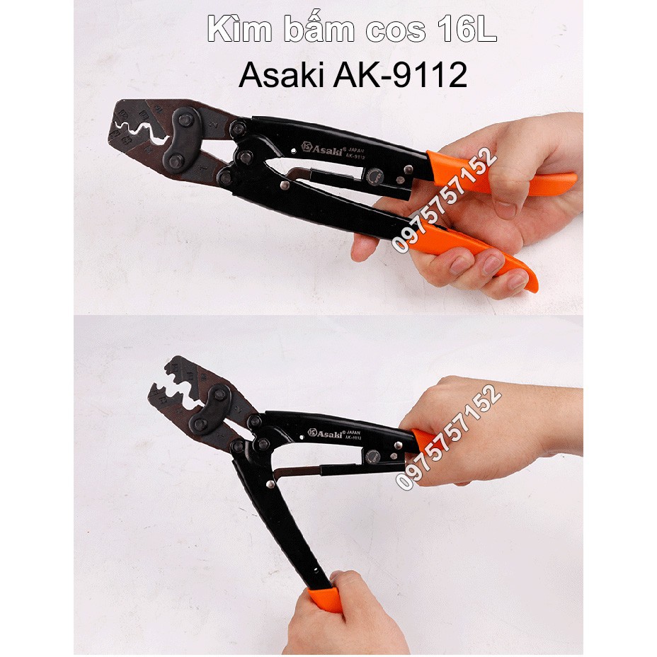 Kìm bấm cos 16L 1.25 -> 16mm2 Asaki AK-9112 (Kềm bấm cốt 16L) giocongcu