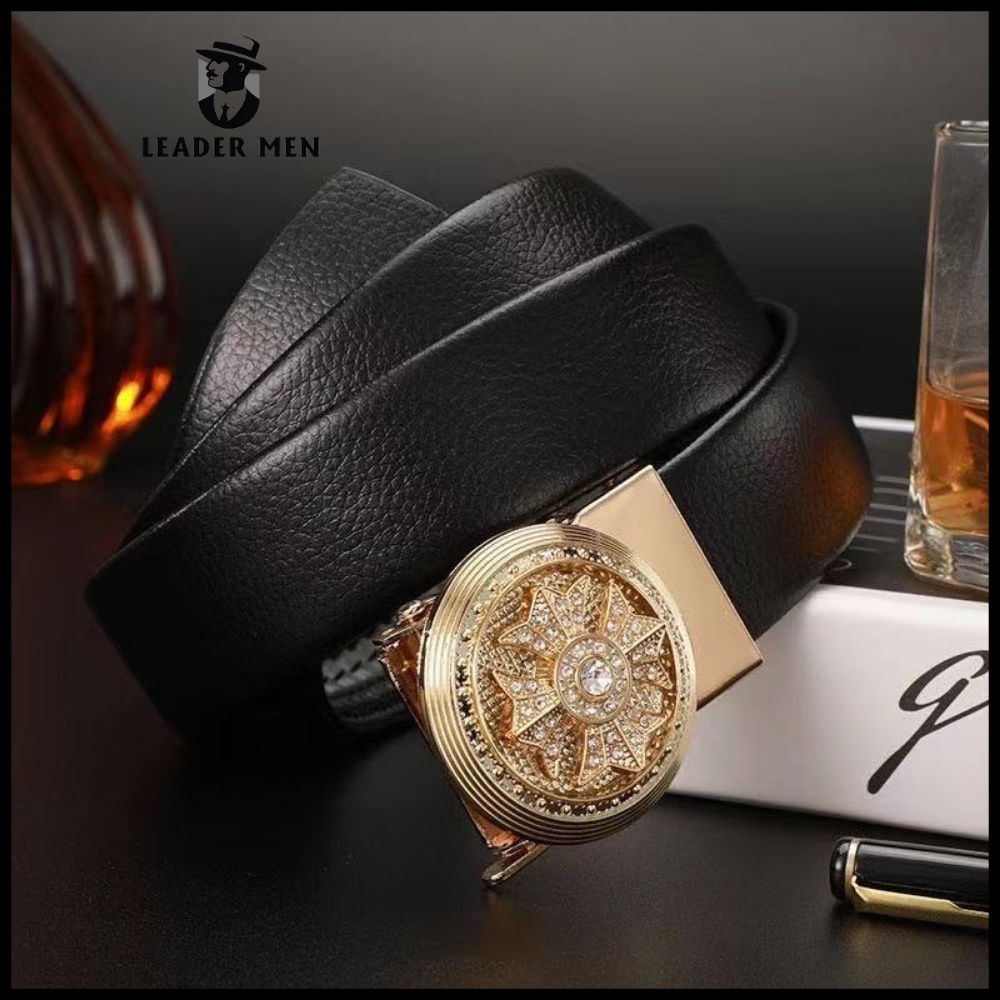 Thắt Lưng Nam Chất Liệu Da Pu Cao Cấp TLK1 Khóa Tự Động - Dây Nịt Da Nam Thời Trang Khóa Mặt Hoa Xoay - LeaderMen