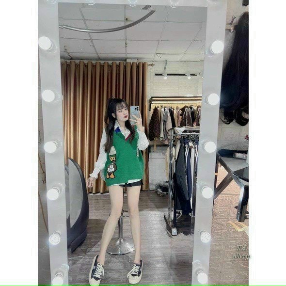 áo ghile cổ tim thêu vịt nổi thu dông trẻ trung, form dáng rộng dễ phối đồ MINXY SHOP