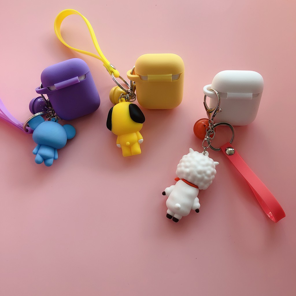 Vỏ bảo vệ hộp sạc tai nghe bluetooth không dây Airpods pro bằng silicon kèm móc khóa trang trí hình bts-613 21 dễ thương