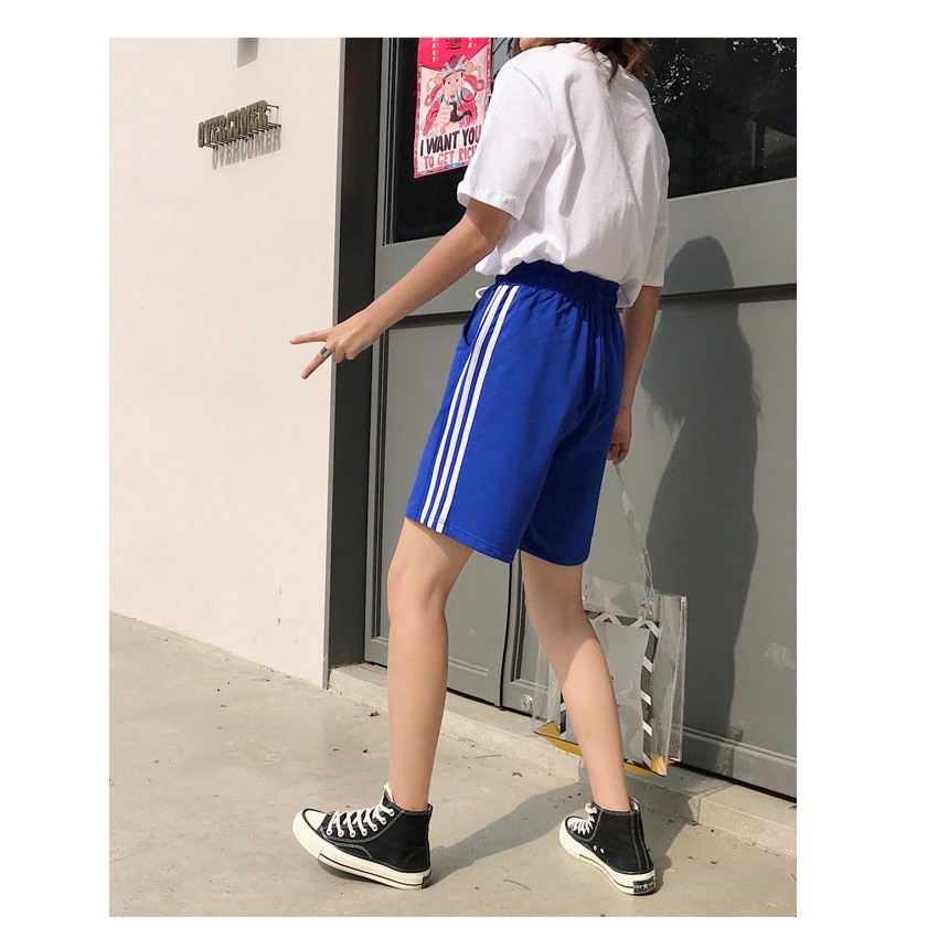 💖 XẢ KHO 💖 Quần Short Lửng 3 Sọc Unisex Nam Nữ Freesize Đến 70kg Chất Thun Nỉ Dày Dặn Có Dây Rút SL