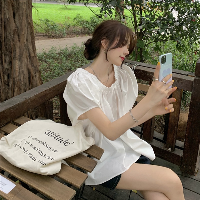 Áo kiểu ZHELIHANGFEI tay phồng trễ vai quyến rũ dễ phối đồ hợp thời trang