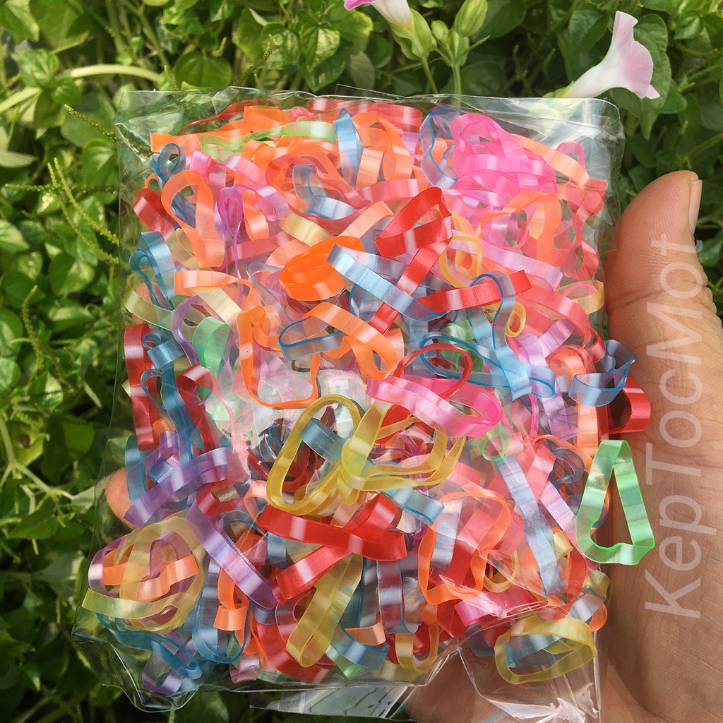 Thun thái cột tóc, chun buộc tóc, màu đen trong, giá sỉ 500g 1kg size lốn