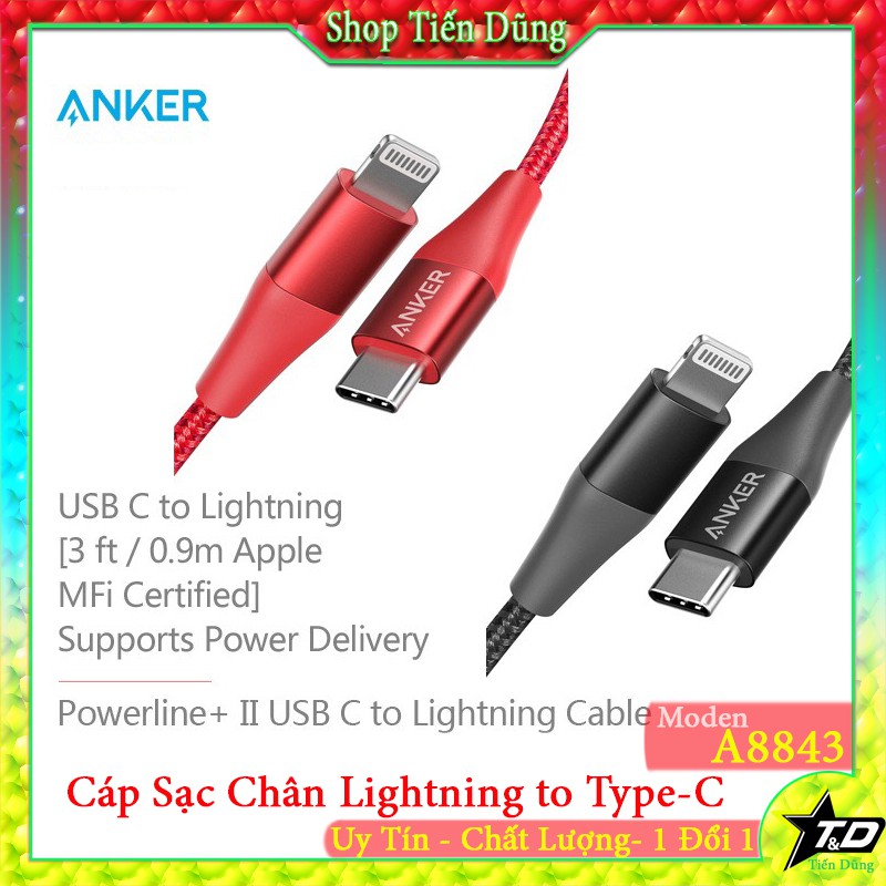 Anker A8843 Cáp sạc nhanh Type C to Lightning ANKER Powerline+ III- Dây sạc iphone siêu bền