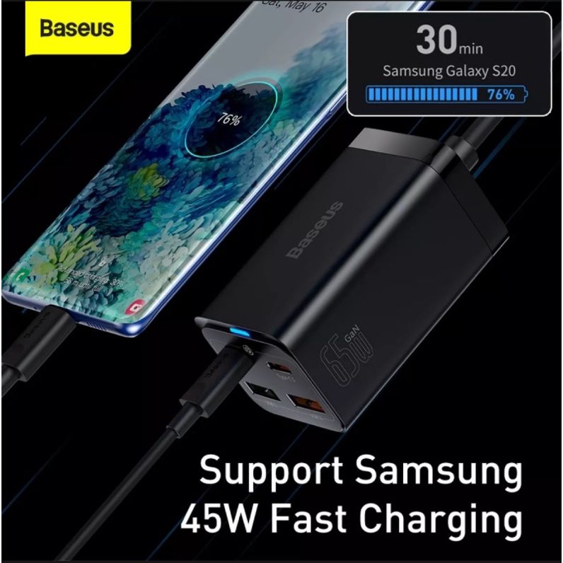 Bộ sạc nhanh Baseus 65w GaN 3Pro 4 trong 1 kèm cáp sạc dành cho điện thoại/máy tính bảng