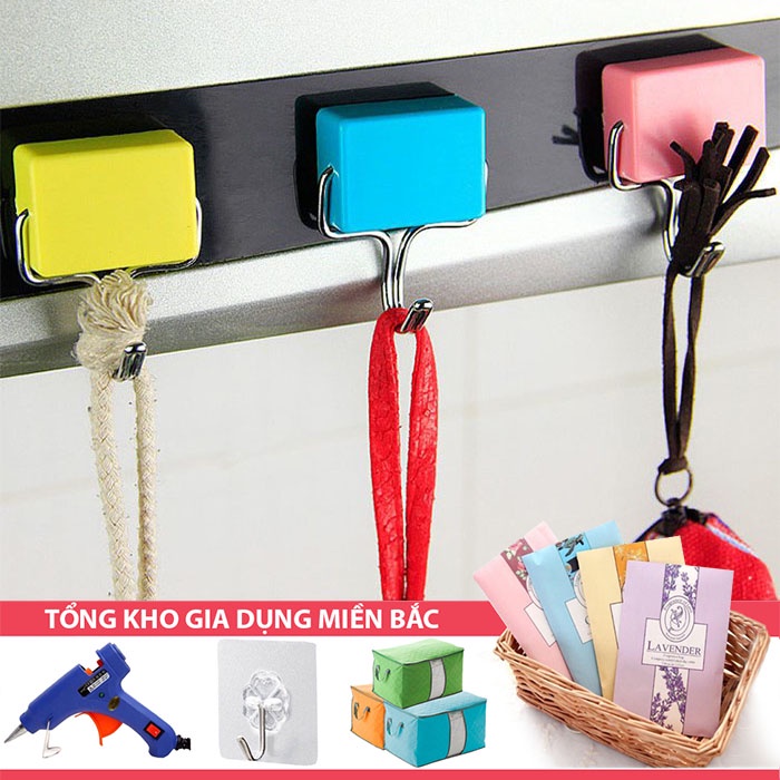 Móc Treo Đồ Nhà Bếp - NAM CHÂM TỪ TÍNH Siêu Chắc - Dán Tủ Lạnh, Dán Khung Kệ Sắt (Hình Vuông - Hồng Xanh Vàng)