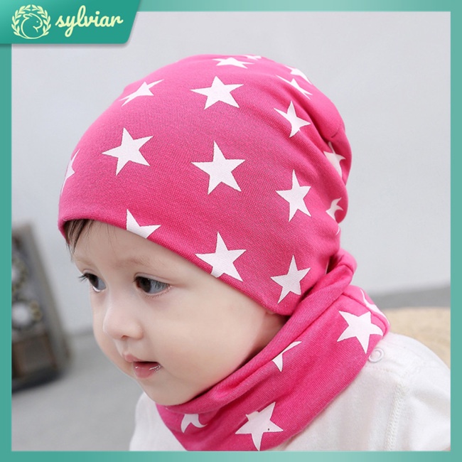 Set 2 Món Mũ Cotton Dệt Kim + Khăn Choàng Cổ Dễ Thương Xinh Xắn Cho Bé