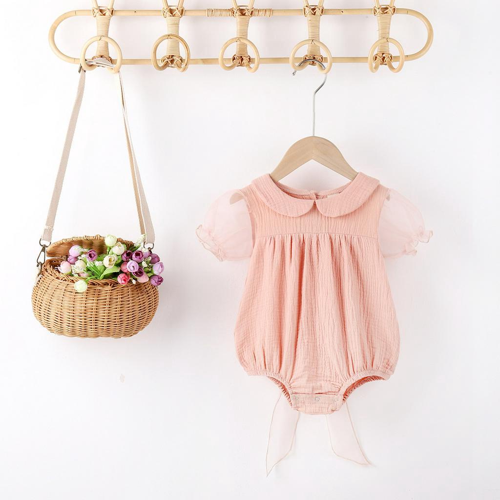 Jumpsuit tay ngắn phối nơ cho bé gái
