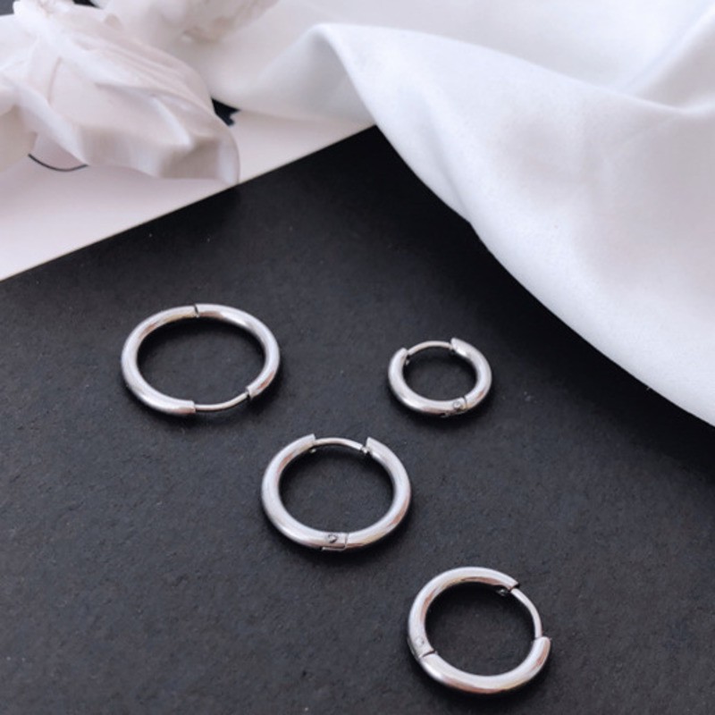 Bông tai thép titan dạng tròn phong cách hip hop thời trang Hàn Quốc