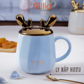 Ly cốc sứ nắp hươu 3D Fellia love dễ thương cho văn phòng, chịu nhiệt độ tốt