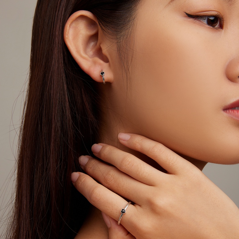 Bộ trang sức BAMOER bạc 925 đính đá zircon đen phong cách cổ điển thời trang dành cho nữ