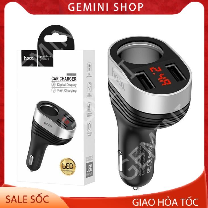 Tẩu Sạc hiển thị đèn Led Chia Cổng Ô Tô Hoco cao cấp Z29 màu đen GEMINI SHOP