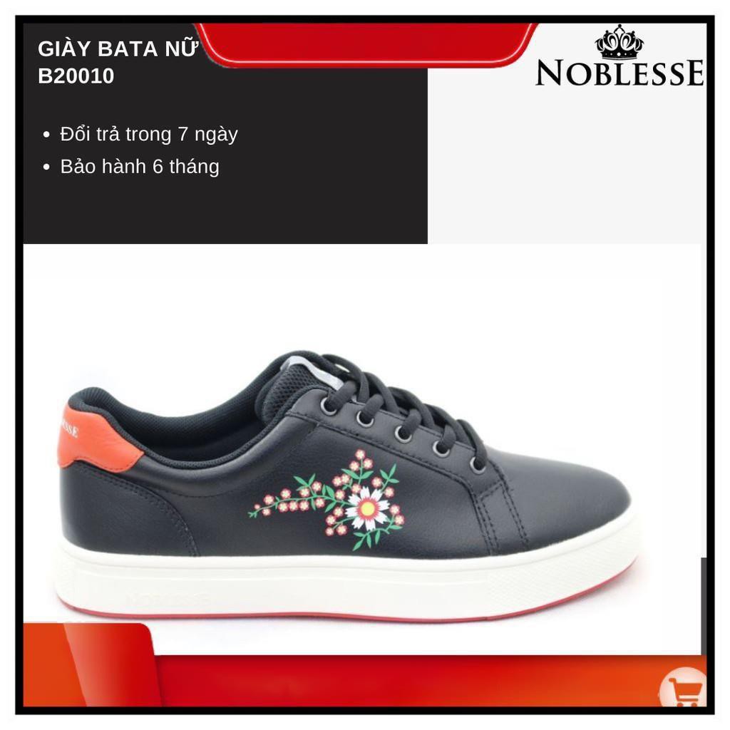 GIÀY SNEAKER NỮ THỂ THAO ĐEN HOẠ TIẾT ĐẸP CỔ THẤP DA THẬT NOBLESSE B20010