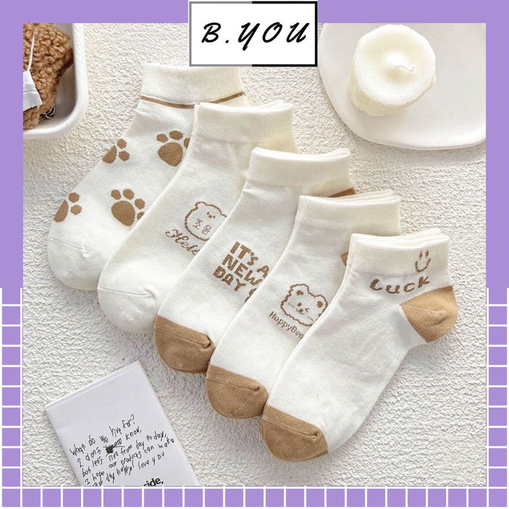 Tất vớ cổ thấp màu nâu dễ thương chất liệu thoáng mát thấm hút mồ hôi