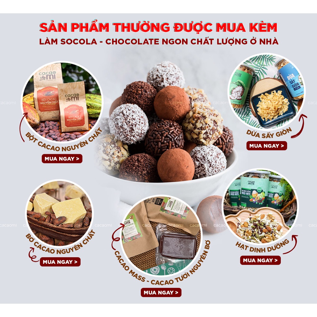Bơ cacao nguyên chất ép từ hạt ca cao thô dùng làm socola chocolate, làm bánh, ăn chay CacaoMi Cocoa Butter