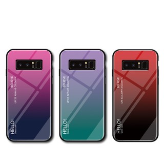 For Samsung Note 8 Gradient Aurora Tempered Glass Clear Back Phone Case