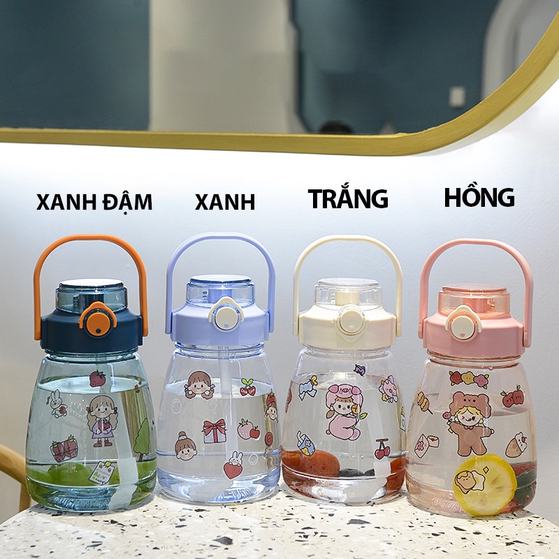Bình Nước Cute Có Ống Hút Nhựa Dễ Thương Cho Bé Đi Học 1300ml