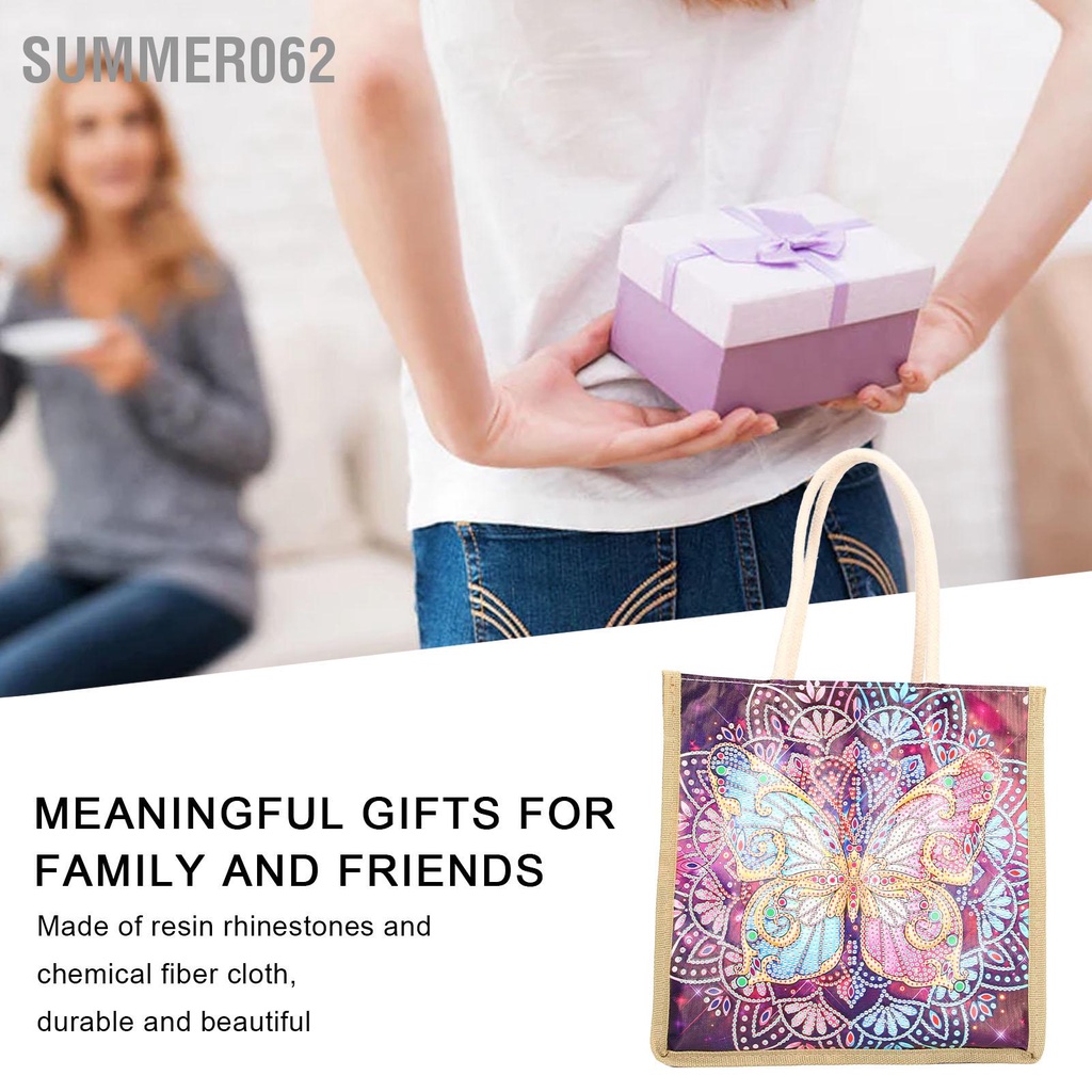 Summer062 5D Rhinestone Tranh Tote Bag Trau dồi tính kiên nhẫn Thưởng thức mô hình con bướm DIY Túi văn học cho Art Craft Trang trí nội thất Dã ngoại