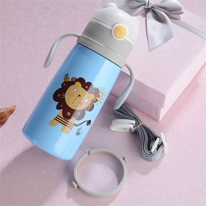 Ninikids: Bình uống nước giữ nhiệt cho bé có ống hút, dây đeo, hoặc tay cầm