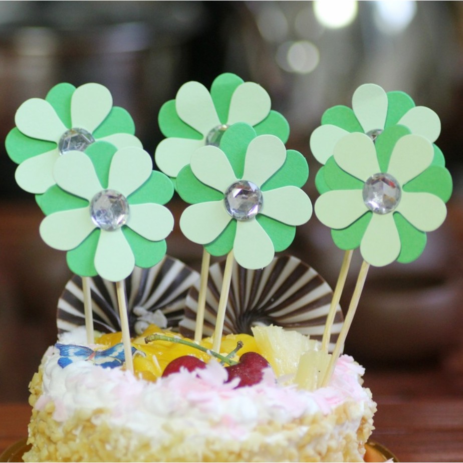 Set giấy 6 Hoa Sắc Màu trang trí bánh sinh nhật, hoa trang trí bánh